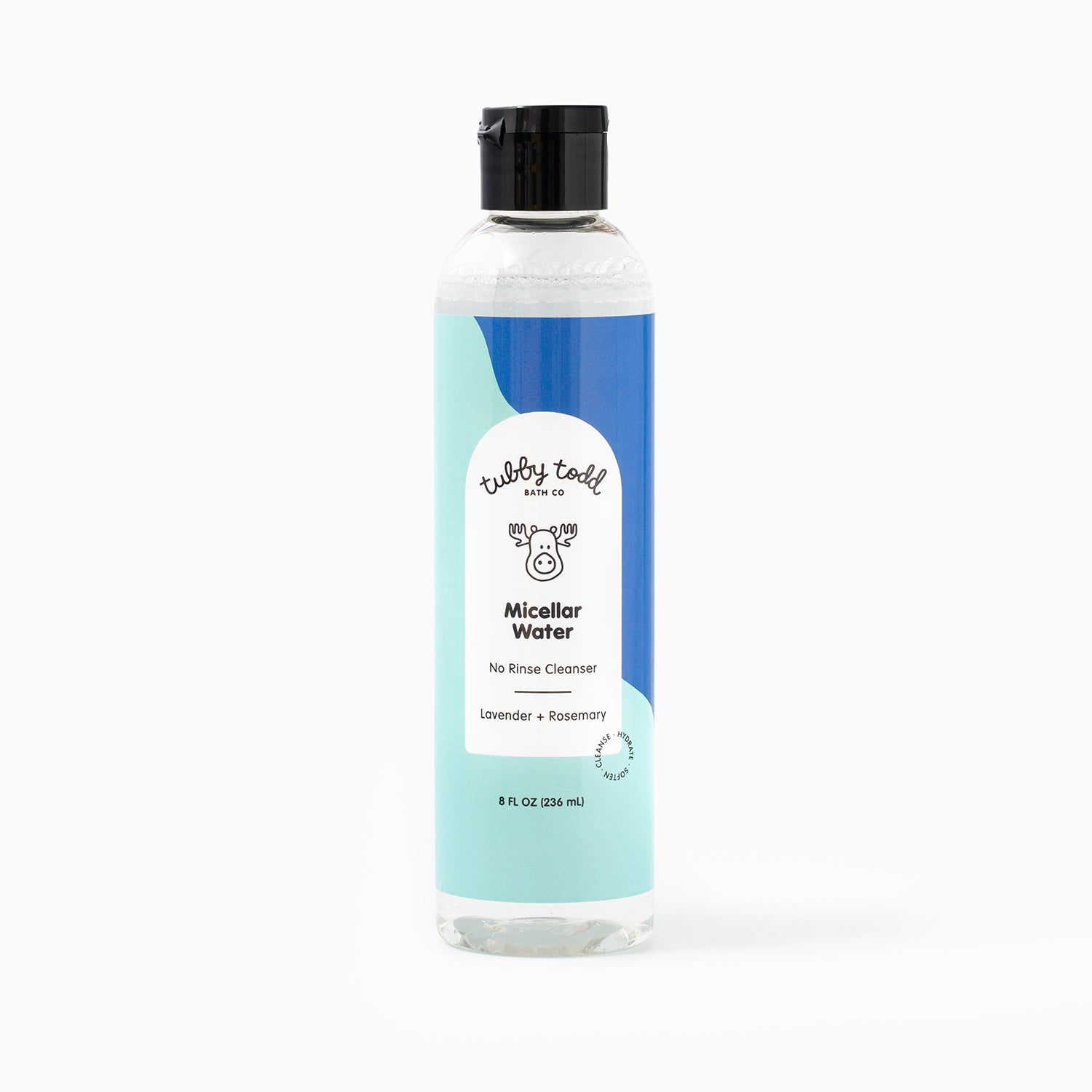 Lavender Rosemary Micellar Water bottle standing on the white background.